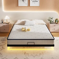 Generique Cadre de lit LED en métal 180x200 cm, hauteur 20 cm, cadre flottant, pieds dissimulés, noir Sale
