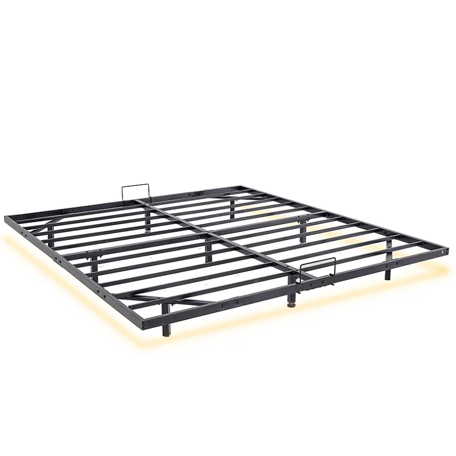 Teeno Cadre de lit LED en métal 140x200 cm, hauteur 20 cm, cadre de lit flottant, pieds dissimulés, noir