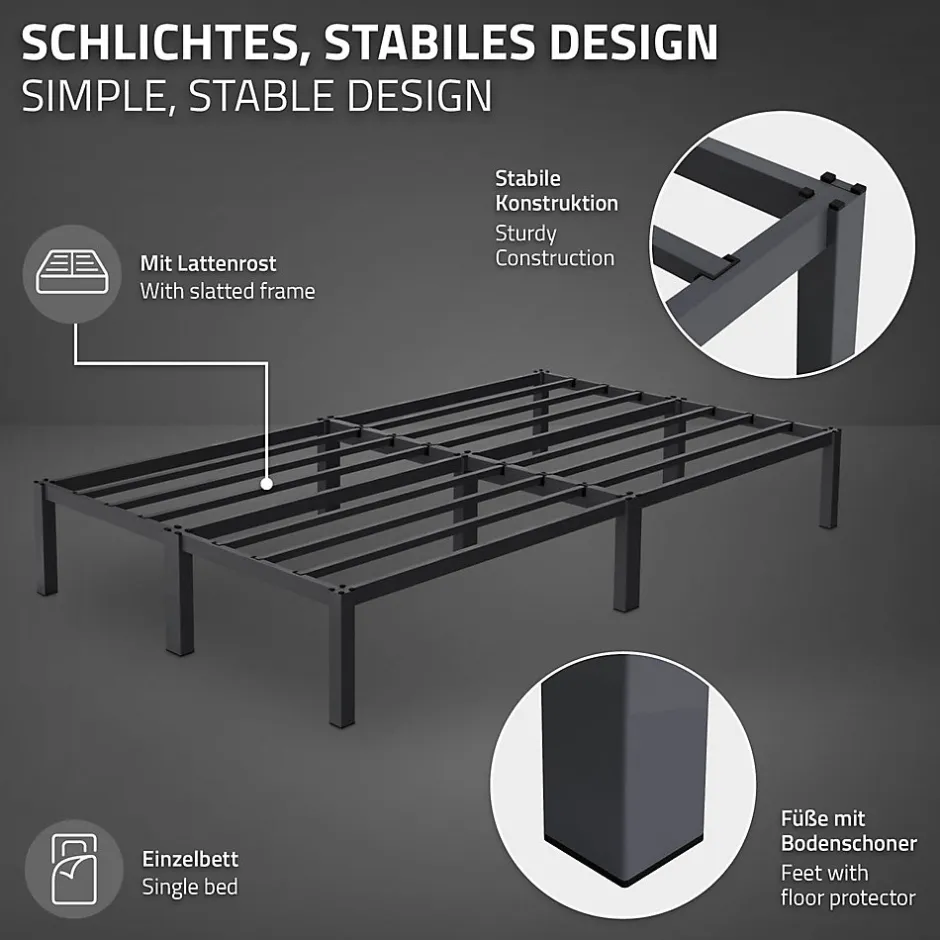 Ml-Design Cadre de lit métal anthracite matelas H:16 cm sommier à lattes intégré 120x200cm