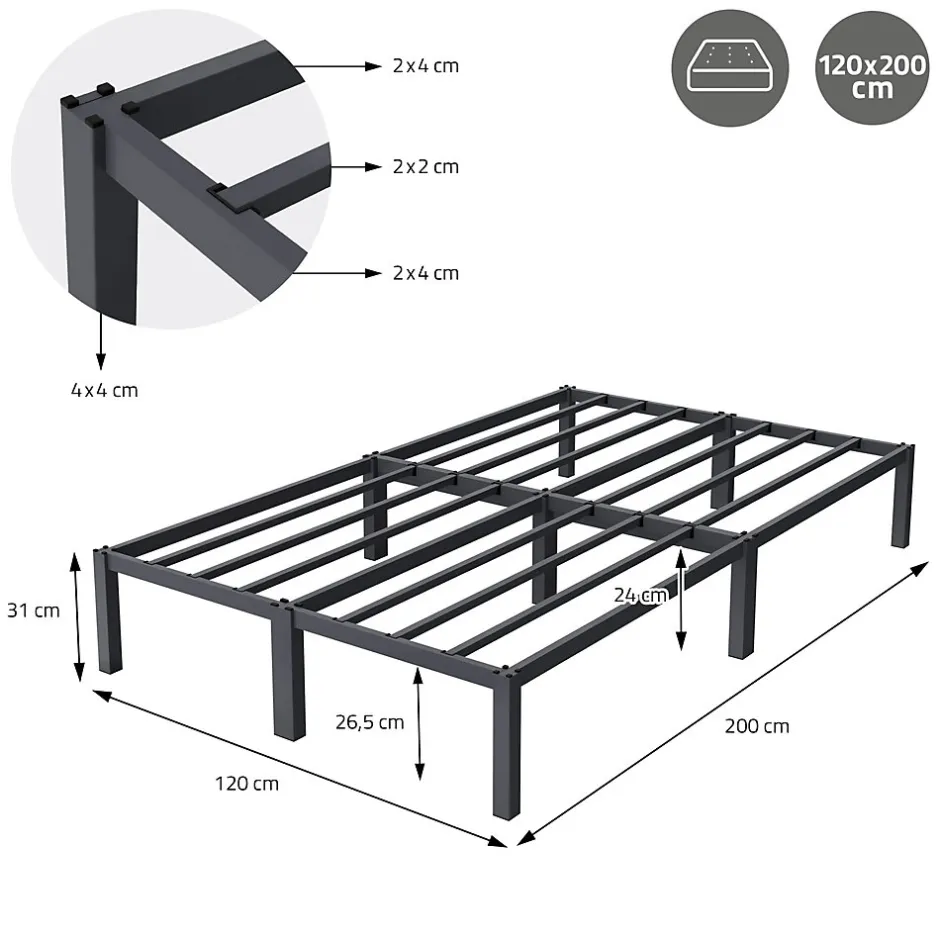 Ml-Design Cadre de lit métal anthracite matelas H:16 cm sommier à lattes intégré 120x200cm