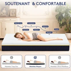 Teeno Cadre de lit métallique à LED (140 x200 cm) + ensemble matelas en mousse à mémoire de forme de 17cm d'épaisseur Clearance