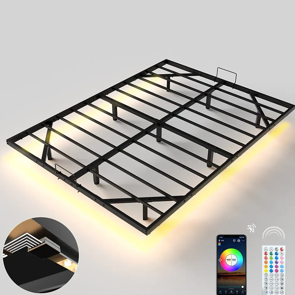 Teeno Cadre de lit métallique à LED (140 x200 cm) + ensemble matelas en mousse à mémoire de forme de 17cm d'épaisseur Clearance
