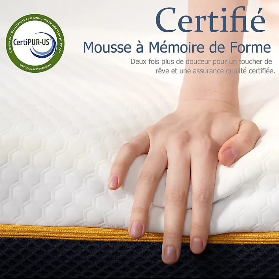 Teeno Cadre de lit métallique à LED (140 x200 cm) + ensemble matelas en mousse à mémoire de forme de 17cm d'épaisseur Clearance