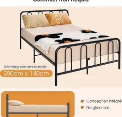 Giantex Cadre de Lit Métallique 5H cm Châssis de Lit de Taille Complète Style élégante et Minimaliste Charge 300 KG