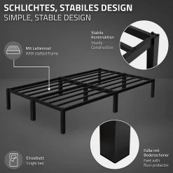Ml-Design Cadre de lit noir en métal 120x200cm avec sommier à lattes matelas H:16 cm New