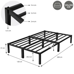 Ml-Design Cadre de lit noir en métal 120x200cm avec sommier à lattes matelas H:16 cm New