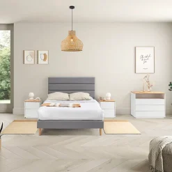 Vs Venta-Stock Cadre de lit plateforme Aroma capitonné 30 cm, 150x190 cm, Gris clair Online