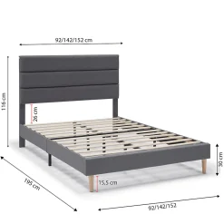 Vs Venta-Stock Cadre de lit plateforme Aroma capitonné 30 cm, 90x190 cm, Gris foncé
