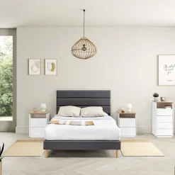 Vs Venta-Stock Cadre de lit plateforme Aroma capitonné 30 cm, 150x190 cm, Gris foncé