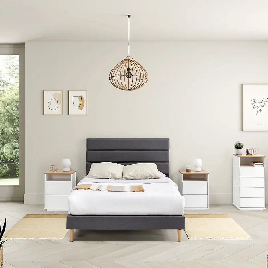 Vs Venta-Stock Cadre de lit plateforme Aroma capitonné 30 cm, 150x190 cm, Gris foncé