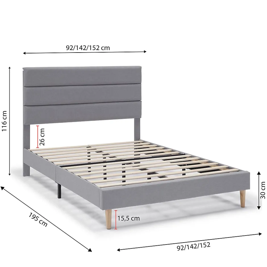 Vs Venta-Stock Cadre de lit plateforme Aroma capitonné 30 cm, 140x190 cm, Gris clair Best