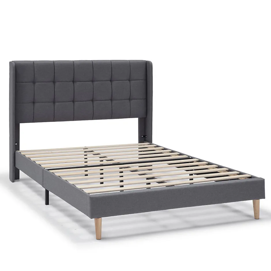 Vs Venta-Stock Cadre de lit plateforme Esther capitonné 30 cm, 140x190 cm, Gris foncé