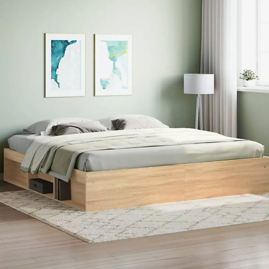 Vidaxl Cadre de lit sans matelas chêne sonoma 200x200 cm Outlet