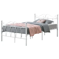 [En.Casa] Cadre de Lit Simple Apolda en Métal 120 x 200 cm Blanc Mat en.casa