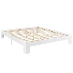 [En.Casa] Cadre de Lit Simple en Pin 120 x 200 cm Blanc en.casa