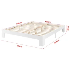 [En.Casa] Cadre de Lit Simple en Pin 120 x 200 cm Blanc en.casa