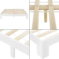 [En.Casa] Cadre de Lit Simple en Pin 120 x 200 cm Blanc en.casa