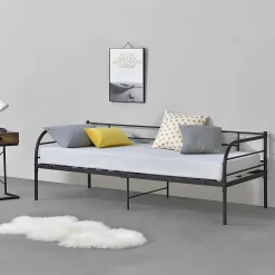 [En.Casa] Cadre de Lit Simple Falun Acier Laqué 90 x 200 cm Noir Mat en.casa Sale