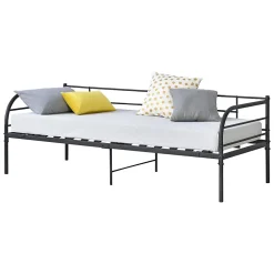 [En.Casa] Cadre de Lit Simple Falun Acier Laqué 90 x 200 cm Noir Mat en.casa Sale
