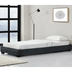 Corium Cadre de Lit Simple Masari Rembourré avec Similicuir Noir 200 x 90 cm