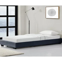 Corium Cadre de Lit Simple Masari Rembourré avec Lin Gris Foncé 200 x 90 cm