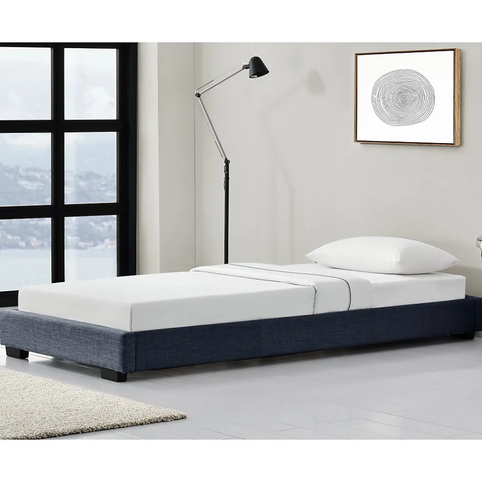 Corium Cadre de Lit Simple Masari Rembourré avec Lin Gris Foncé 200 x 90 cm