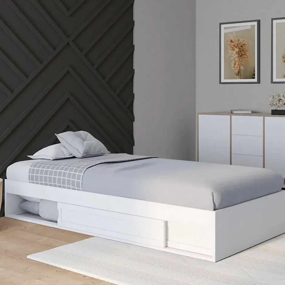 IDMarket Cadre de lit simple SALEM avec rangement et sommier 90 x 190 CM blanc