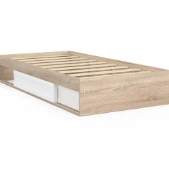 IDMarket Cadre de lit simple SALEM avec rangement et sommier 90 x 190 CM façon hêtre et blanc