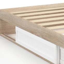 IDMarket Cadre de lit simple SALEM avec rangement et sommier 90 x 190 CM façon hêtre et blanc