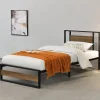 [En.Casa] Cadre de Lit Simple Villach en Métal 90 x 200 cm Noir Mat Effet Noyer en.casa