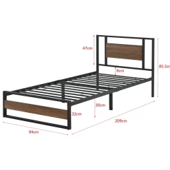 [En.Casa] Cadre de Lit Simple Villach en Métal 90 x 200 cm Noir Mat Effet Noyer en.casa