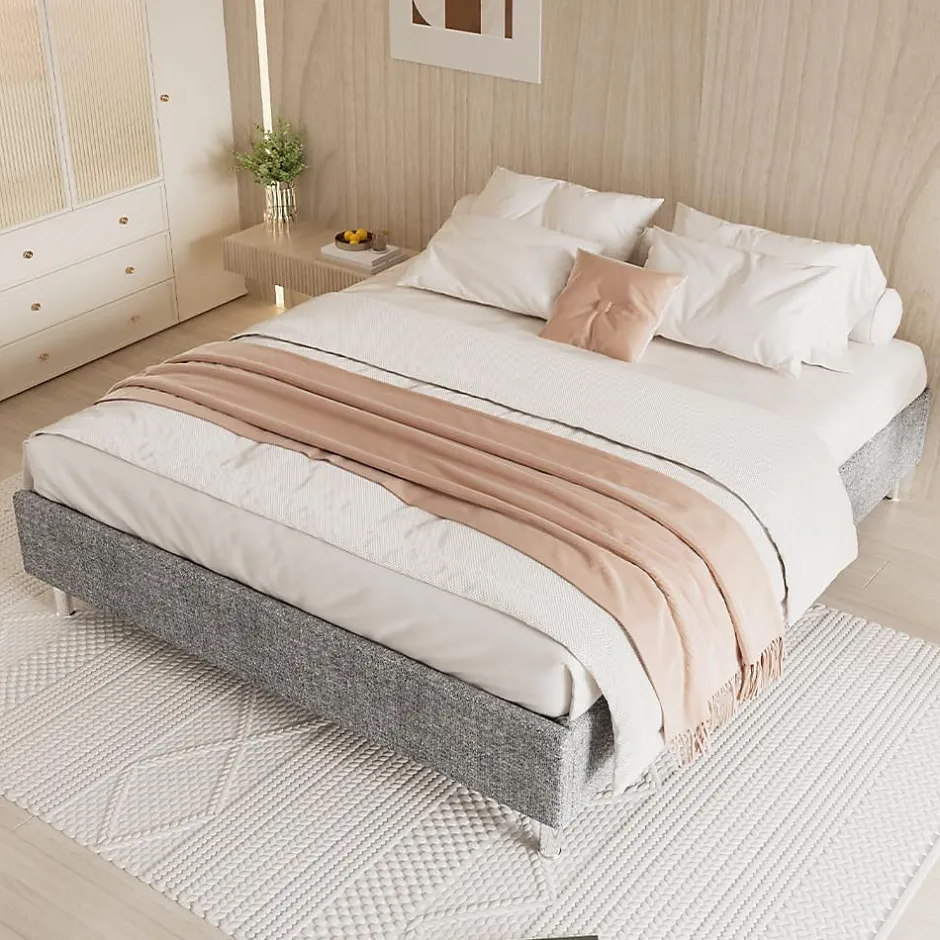 Teeno Cadre de lit 140x190cm, Plateforme capitonné 31 cm Sommier,8 Pieds