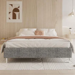 Teeno Cadre de lit 160x200cm, Plateforme capitonné 31 cm Sommier,8 Pieds
