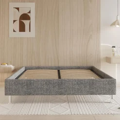 Teeno Cadre de lit 160x200cm, Plateforme capitonné 31 cm Sommier,8 Pieds