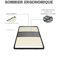 Teeno Cadre lattes 90x190 cm, 1x15 Lattes Peuplier Naturel