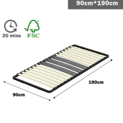 Teeno Cadre lattes 90x190 cm, 1x15 Lattes Peuplier Naturel