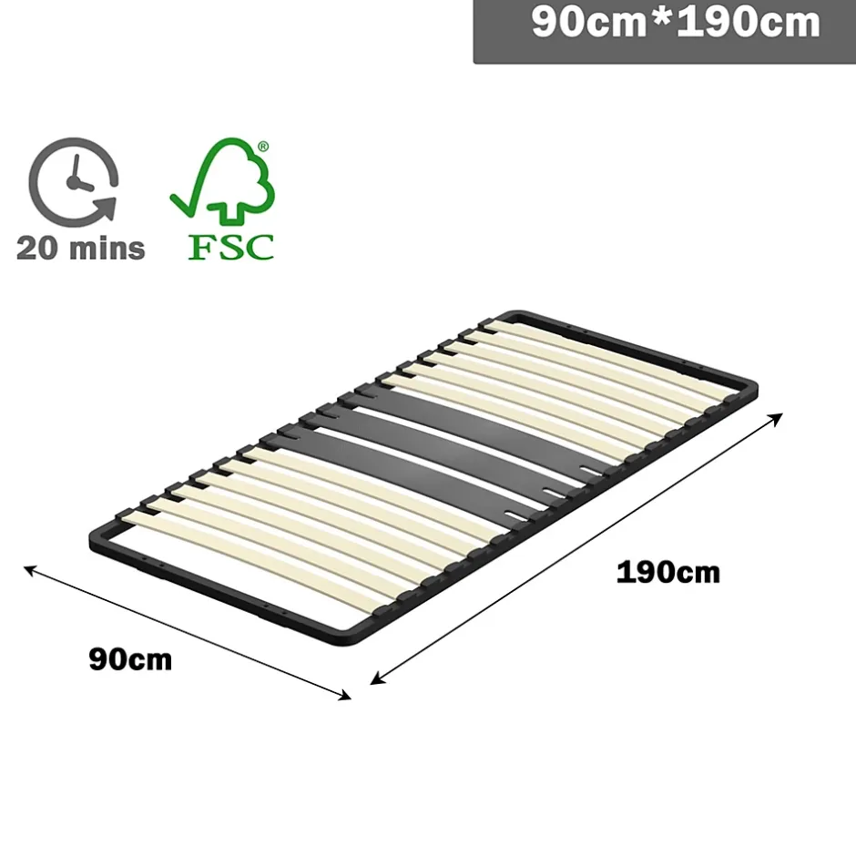 Teeno Cadre lattes 90x190 cm, 1x15 Lattes Peuplier Naturel