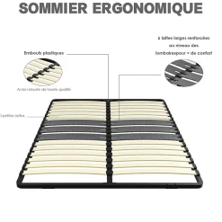 Teeno Cadre lattes 140x190 cm, 2x15 Lattes Peuplier Naturel