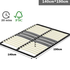 Teeno Cadre lattes 140x190 cm, 2x15 Lattes Peuplier Naturel