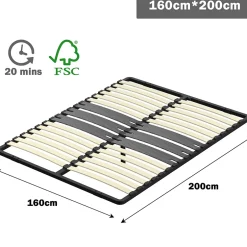 Teeno Cadre lattes 160x200 cm, 2x15 Lattes Peuplier Naturel Best