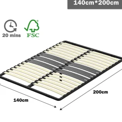 Teeno Cadre lattes 140x200 cm, 2x15 Lattes Peuplier Naturel