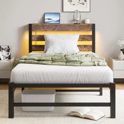 Blackcolors Cadre lit LED 90x200 cm, recharge USB, rangement sous matelas, structure métal