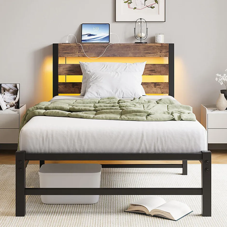 Blackcolors Cadre lit LED 90x200 cm, recharge USB, rangement sous matelas, structure métal