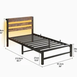 Blackcolors Cadre lit LED 90x200 cm, recharge USB, rangement sous matelas, structure métal