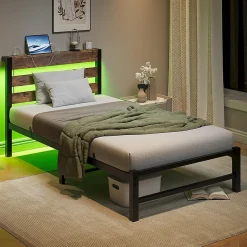 Blackcolors Cadre lit LED 90x200 cm, recharge USB, rangement sous matelas, structure métal