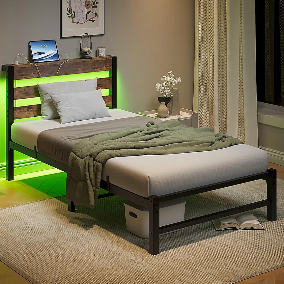 Blackcolors Cadre lit LED 90x200 cm, recharge USB, rangement sous matelas, structure métal