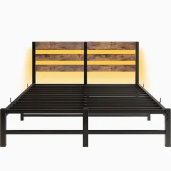 Blackcolors Cadre lit LED 140x200 cm, recharge USB, rangement sous matelas, métal