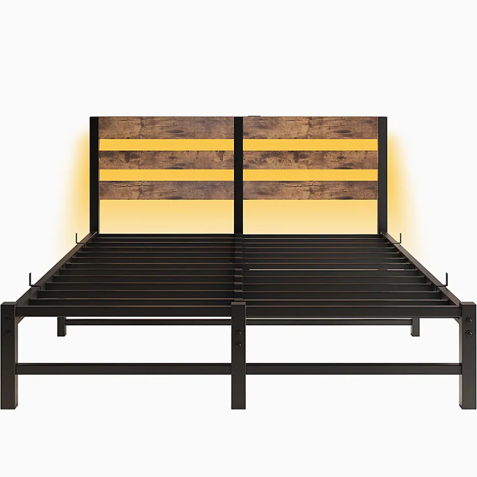 Blackcolors Cadre lit LED 140x200 cm, recharge USB, rangement sous matelas, métal