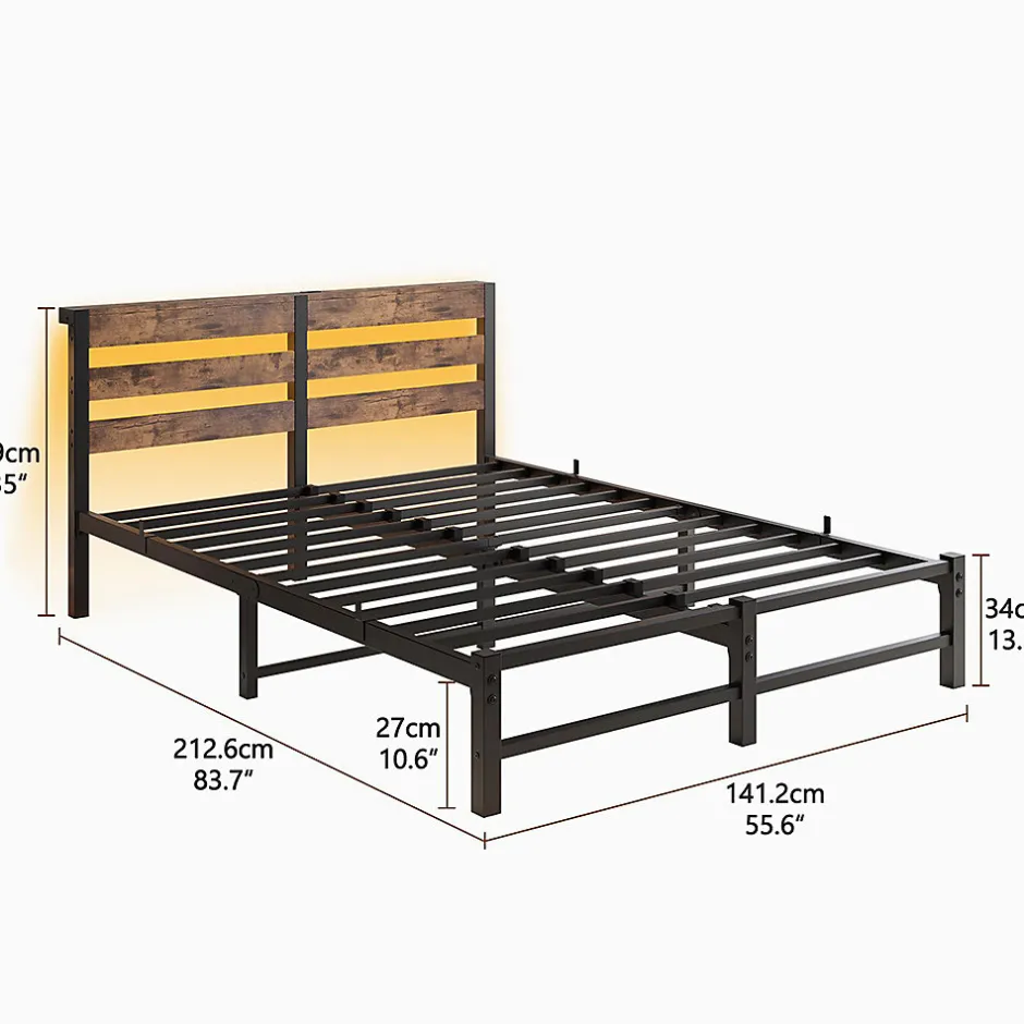 Blackcolors Cadre lit LED 140x200 cm, recharge USB, rangement sous matelas, métal