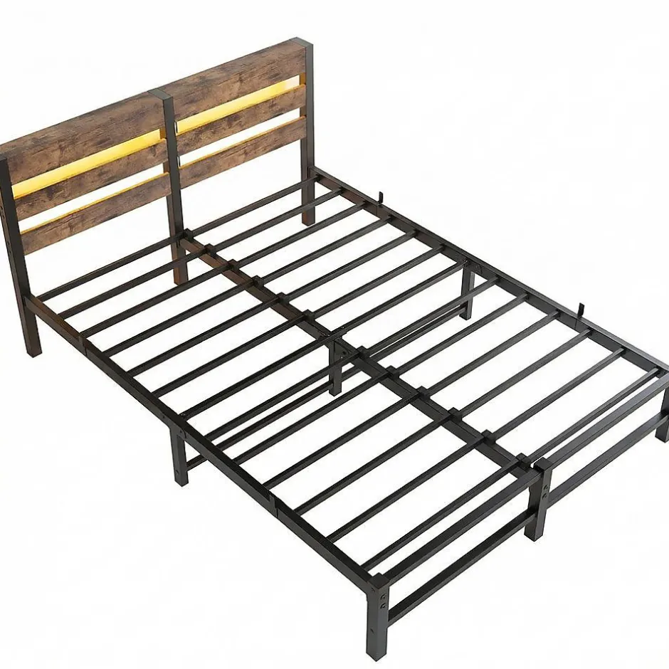 Blackcolors Cadre lit LED 140x200 cm, recharge USB, rangement sous matelas, métal